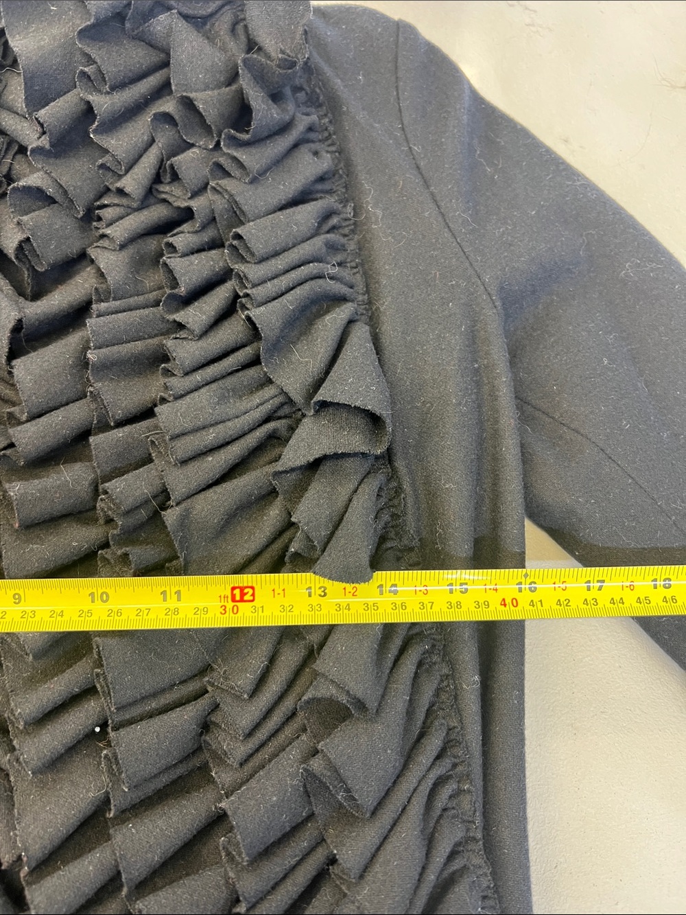 Black Ruffled Long Coat - Women's Jacket - Picture 2 of 3